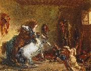 Arab Horses Fighting in a Stable, Eugene Delacroix
